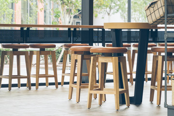 the chair and wooden table in the cafe