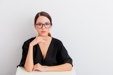 portrait of woman in lagom style with black eyeglasses