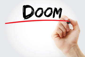 Hand writing Doom with marker, concept background