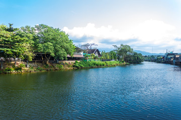 Fototapeta na wymiar the river chanthaburi thailand with blue sky