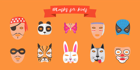 Masks for kids with animals vector illustration