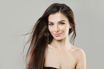 Young Hispanic Model Woman with Healthy Hair Studio Portrait