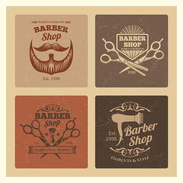 Grunge vintage barber shop labels vector design
