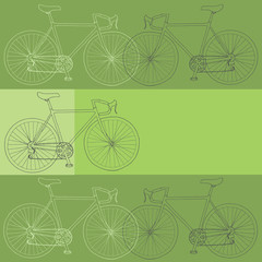 Hand drawn bicycle invitation/thank you/event vector card template in white, gray and green colors palette