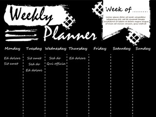 Black and white weekly planner template