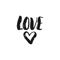 Love - hand drawn lettering phrase isolated on the white background. Fun brush ink inscription for photo overlays, greeting card or print, poster design.