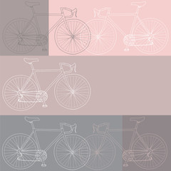 Hand drawn bicycle invitation/thank you/event vector card template in white, gray and pink colors palette