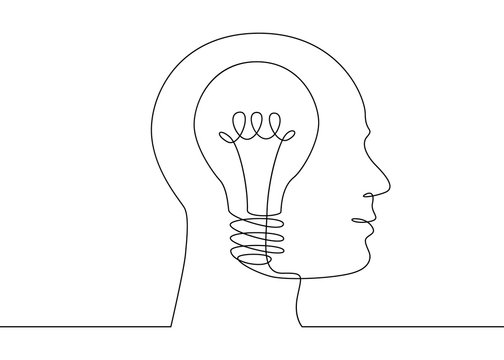 continuous line drawing light bulb symbol idea.