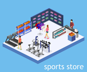 Obraz premium Isometric flat 3D vector interior goods for the sports shop.