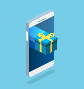 Isometric flat online order conceptual composition with c gift box