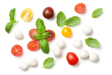 Foto op Plexiglas Tomatoes, Basil and Mozzarella Isolated on White Background © Jacek Fulawka