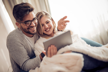 Couple having fun at home