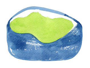 Hand painted abstract blue and green roundish form