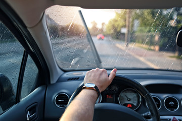 driving in the rain with the wipers on