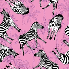 Sketch Seamless pattern with wild animal zebra print, silhouette on white background. Vector illustrations. Wild African animals.
