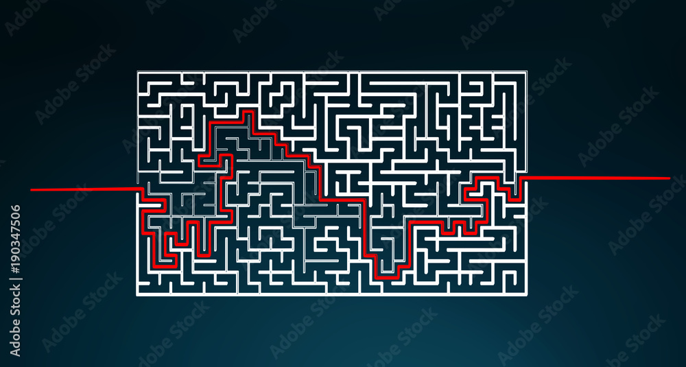 Poster Hand-drawn maze with solution sketch
