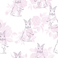 Photo sur Plexiglas Lapin joli modèle sans couture avec des lapins aquarelles. Lapins et points de Pâques