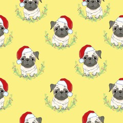 Pug dog. Seamless vector pattern