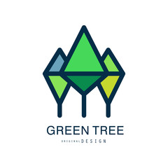 Fototapeta premium Green tree logo template original design, abstract organic element