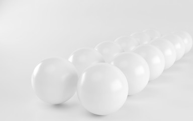 White spheres an arrow on white background. 3d render