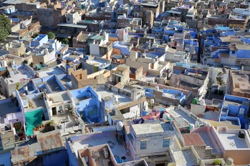 Türaufkleber Close-up on the Blue City of Jodhpur (with blue painted houses) in Jodhpur, Rajasthan, India © Christophe Cappelli
