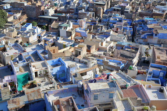 Close-up on the Blue City of Jodhpur (with blue painted houses) in Jodhpur, Rajasthan, India