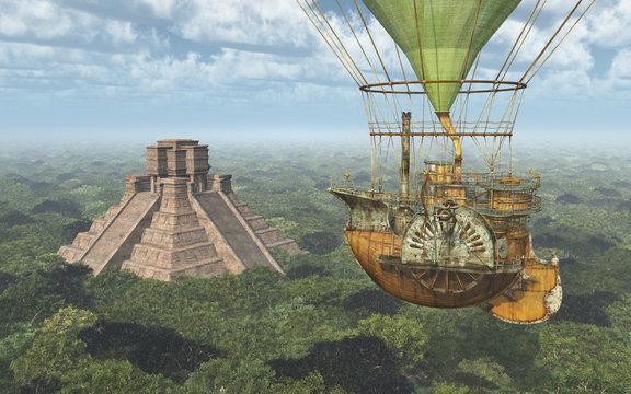 Maya Pyramide und Fantasie Heißluftballon