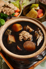 Vegetarian health hot pot  on the table 