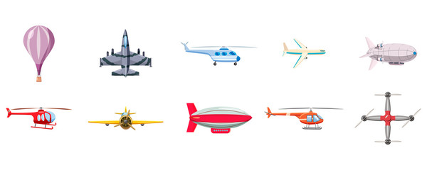 Airship icon set, cartoon style
