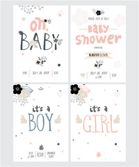 Set of perfect vector card templates. Ideal for baby shower, mothers day, valentines day, birthday cards, invitations, prints, scrapbook