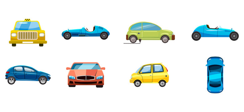 Car icon set, cartoon style