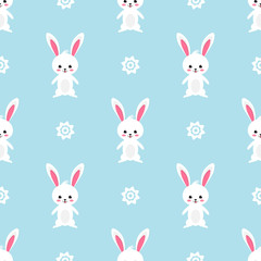 Easter rabbit seamless pattern on blue background