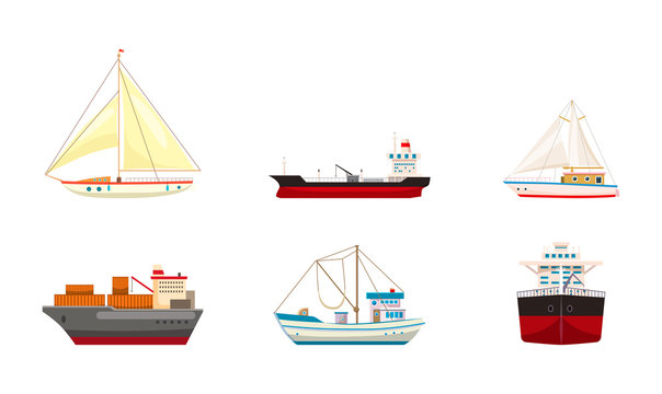 Ship icon set, cartoon style