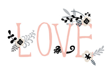 Vector set of post cards, invitations with hand drawn lettering, flowers and decorative elements. Boho and vintage style