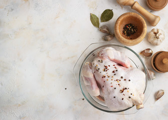 chicken with seasonings on a light background
