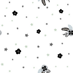 Elegant handdrawn floral trendy pattern in black and blue on white background. Seamless abstract repeat textile, gift wrap, wall art design. 