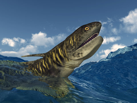 Prähistorischer Hai Orthacanthus in stürmischer See