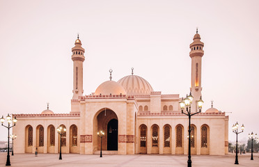 Exterior of Al Fateh grand mosque in evening.  Manama, Bahrain