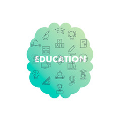 Line icons in brain shape. Education