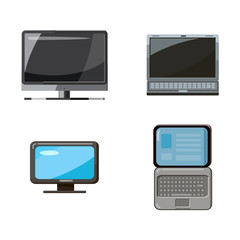 Pc and laptop icon set, cartoon style