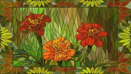 Tuinposter Vector illustration of mosaic orange marigold. © vertyr