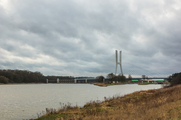 Obraz premium Redzinski bridge over the Odra river in Wroclaw, Silesia, Poland