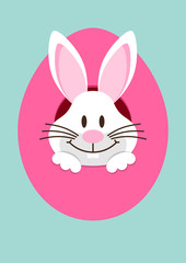 Front Easter Bunny Hiding In Egg Retro/White