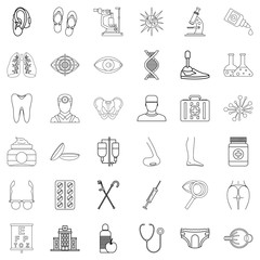 Wellness icons set, outline style