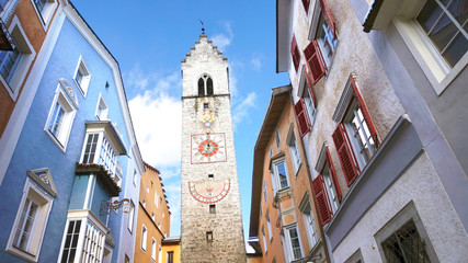 Zwölferturm tower in the old medieval town of Sterzing \ Vipiteno, South Tyrol, Italy - obrazy, fototapety, plakaty