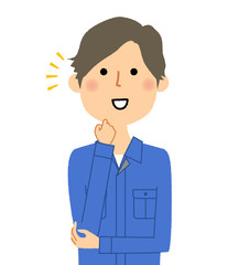 作業服の男性　気付く