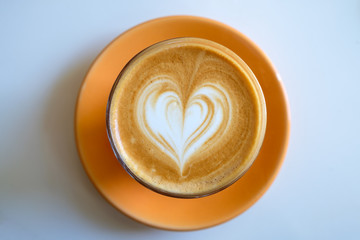 Top view cup of coffee latte