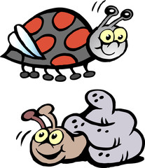 Cartoon Vector illustration of a Ladybug and a Snail