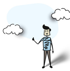 Man shows hands thumbs up, Cartoon Hand Drawn Sketch Vector illustration.