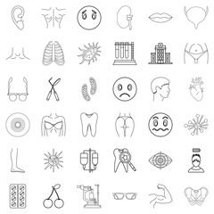 Fototapeta premium Medical advisor icons set, outline style